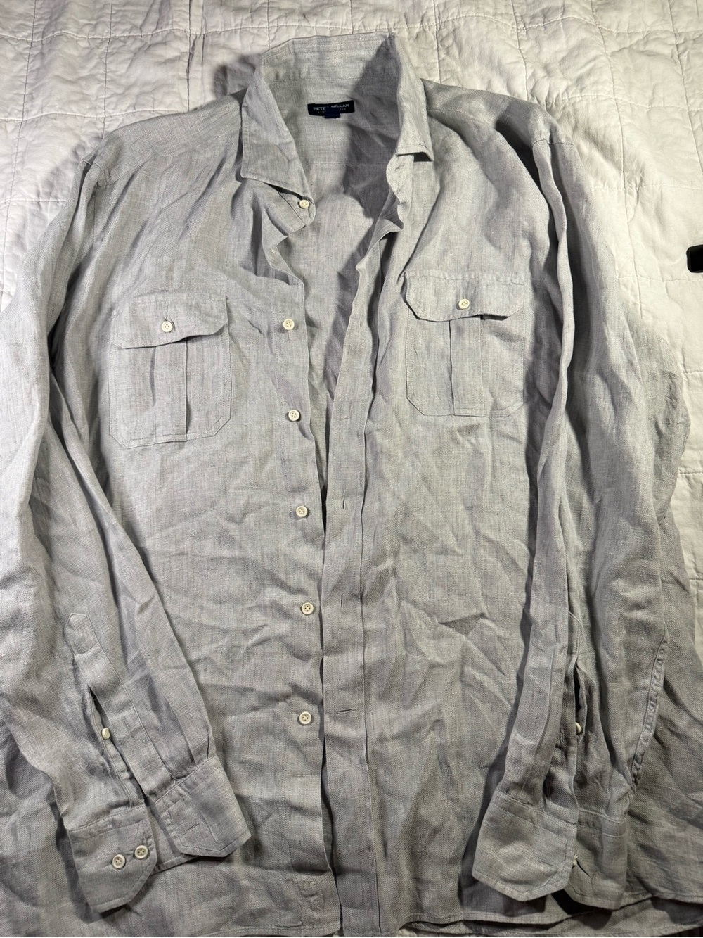 Peter Millar Light Gray 100% linen Button-Down Shirt